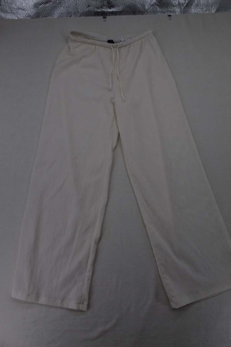 H&M Pants Size S White Textured Wide Leg Drawstring